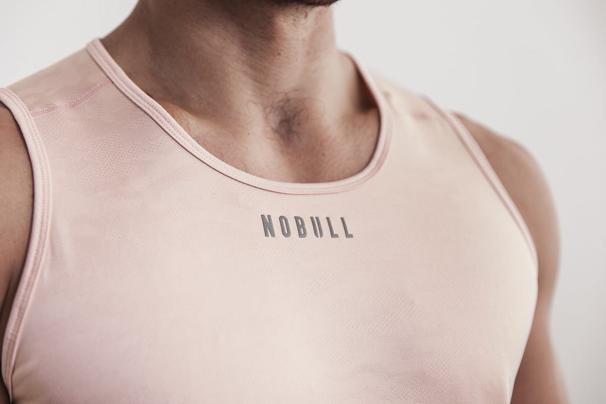 Nobull Lightweight Textured Men's Tank Tops Rose Camo | Australia (VL3108)